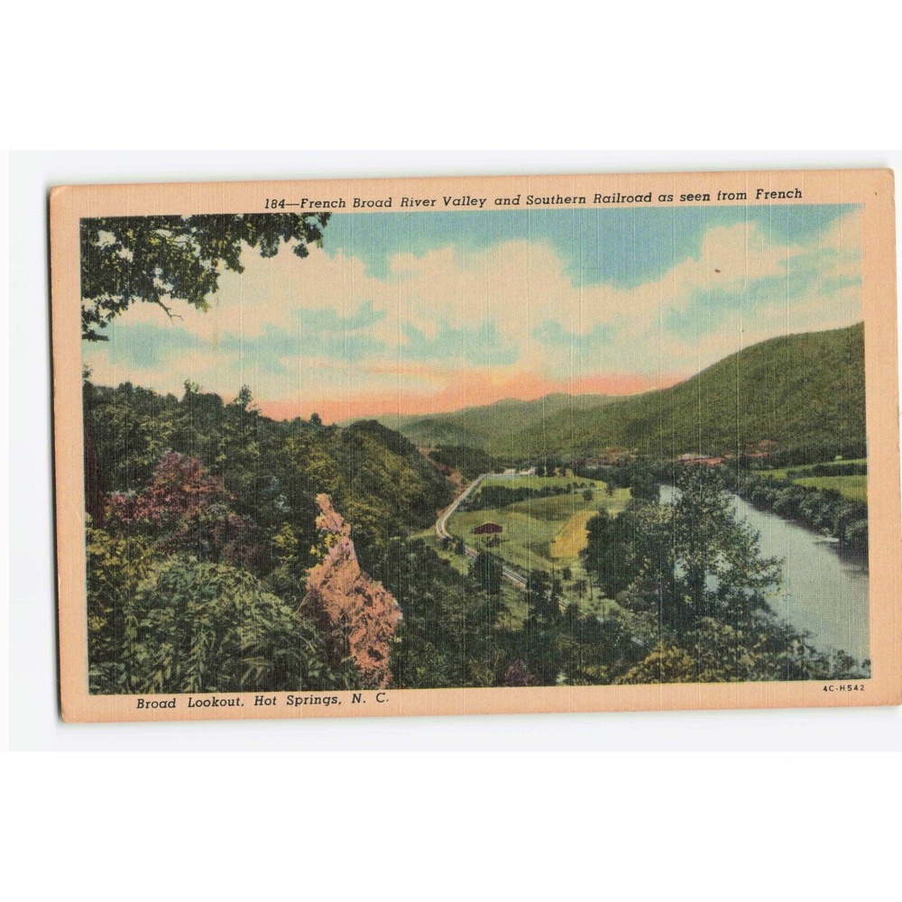 Vintage French Broad River Valley Southern Railroad Hot Springs NC Postcard 1955